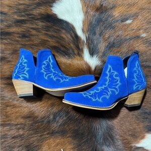 Myra Bag Royal Blue Embroidered Ankle Boots